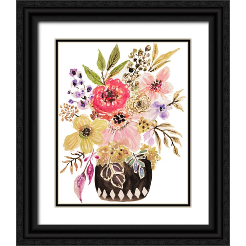 Black Floral Vase III Black Ornate Wood Framed Art Print with Double Matting by Fields, Karen