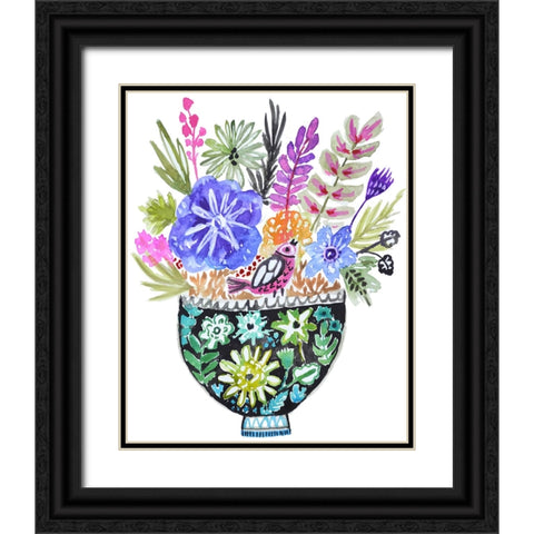 Black Floral Vase IV Black Ornate Wood Framed Art Print with Double Matting by Fields, Karen