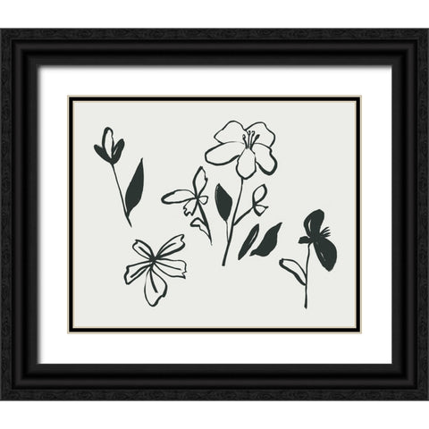 Little Flora I Black Ornate Wood Framed Art Print with Double Matting by Wang, Melissa