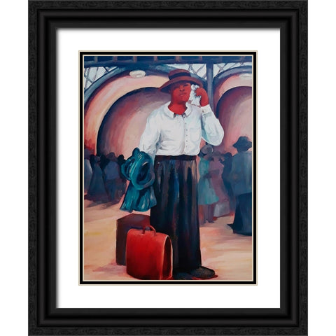 Man on a Train Black Ornate Wood Framed Art Print with Double Matting by McGee, Janie