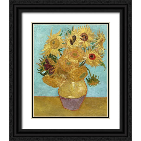Van Gogh Sunflowers I Black Ornate Wood Framed Art Print with Double Matting by Van Gogh, Vincent