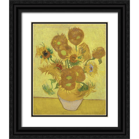 Van Gogh Sunflowers IV Black Ornate Wood Framed Art Print with Double Matting by Van Gogh, Vincent