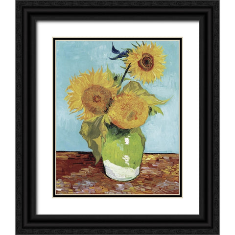 Van Gogh Sunflowers V Black Ornate Wood Framed Art Print with Double Matting by Van Gogh, Vincent