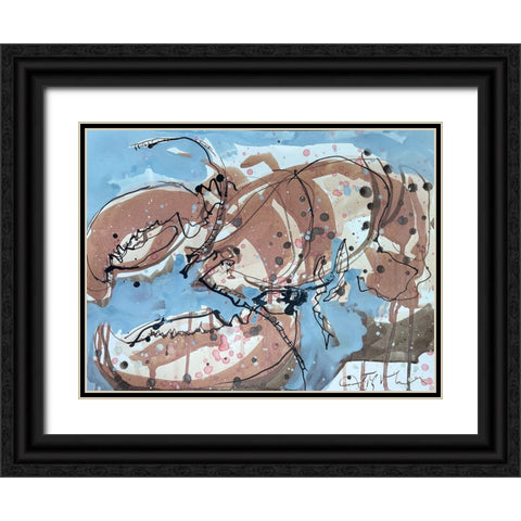 Lobster on Blue II Black Ornate Wood Framed Art Print with Double Matting by Ferrell, Erin McGee