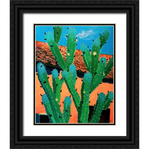 Blue Flame Cactus in Spring Black Ornate Wood Framed Art Print with Double Matting by Bonaparte, Diane
