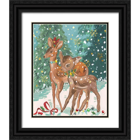 Doe and Fawn I Black Ornate Wood Framed Art Print with Double Matting by Wang, Melissa
