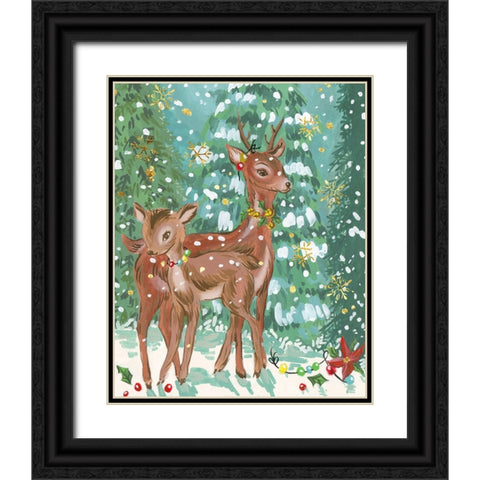 Doe and Fawn II Black Ornate Wood Framed Art Print with Double Matting by Wang, Melissa