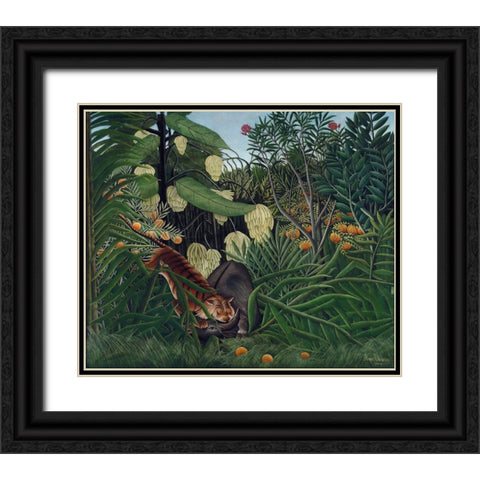 Rousseaus Jungle I Black Ornate Wood Framed Art Print with Double Matting by Rousseau, Henri