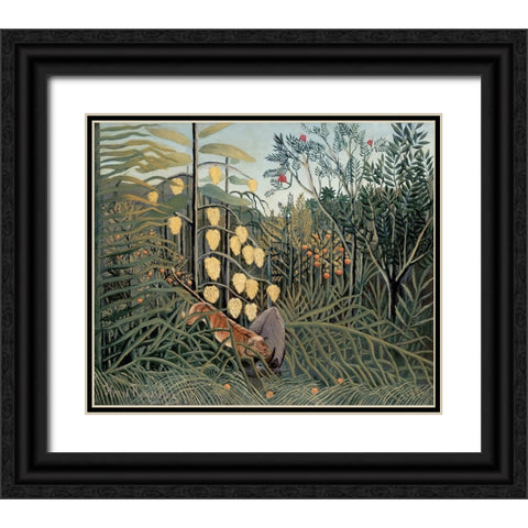 Rousseaus Jungle II Black Ornate Wood Framed Art Print with Double Matting by Rousseau, Henri
