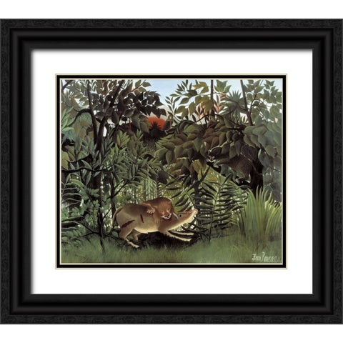 Rousseaus Jungle IV Black Ornate Wood Framed Art Print with Double Matting by Rousseau, Henri