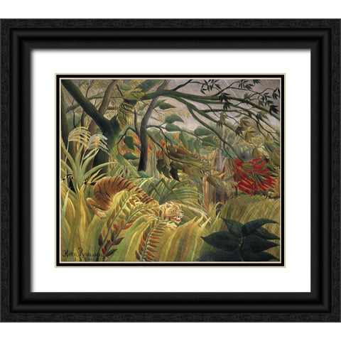 Rousseaus Jungle V Black Ornate Wood Framed Art Print with Double Matting by Rousseau, Henri