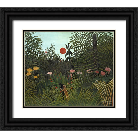 Rousseaus Jungle VI Black Ornate Wood Framed Art Print with Double Matting by Rousseau, Henri