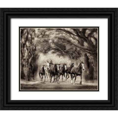 Running Under the Cottonwoods Black Ornate Wood Framed Art Print with Double Matting by Drost, David