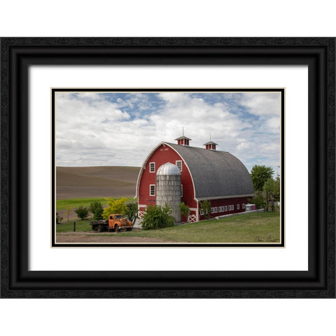 Truck and Palouse Barn Black Ornate Wood Framed Art Print with Double Matting by Drost, David