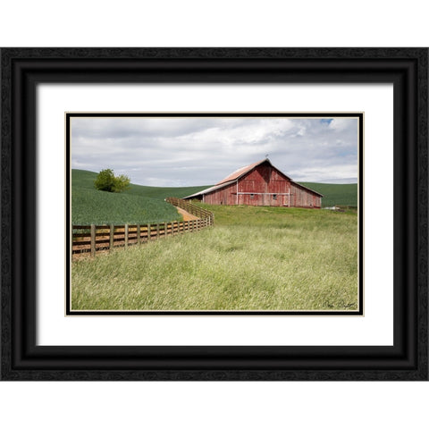 Barn by the Fence Black Ornate Wood Framed Art Print with Double Matting by Drost, David