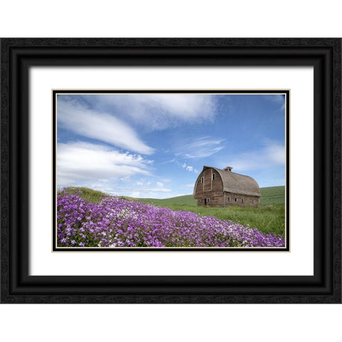Palouse Barn and Flowers II Black Ornate Wood Framed Art Print with Double Matting by Drost, David