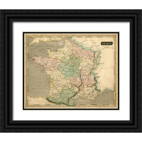 Thomsons Map of France Black Ornate Wood Framed Art Print with Double Matting by Thomson