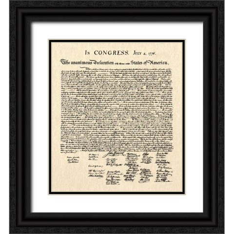 Declaration of Independence Doc. Black Ornate Wood Framed Art Print with Double Matting by Founding Fathers