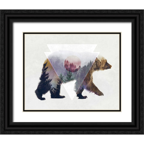 Bear Double Exposure Wildlife Art Black Ornate Wood Framed Art Print with Double Matting by Circle Art Group