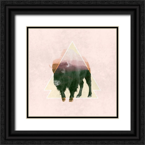 Bison Double Exposure Wildlife Art Black Ornate Wood Framed Art Print with Double Matting by Circle Art Group