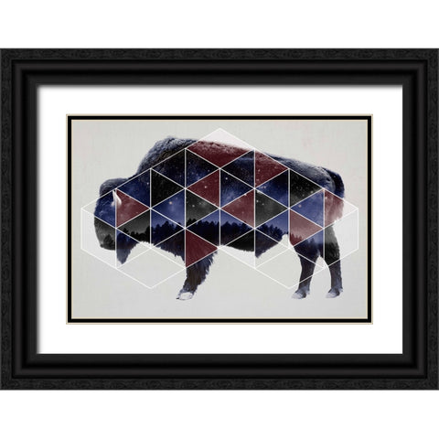 Bison Double Exposure Wildlife Art II Black Ornate Wood Framed Art Print with Double Matting by Circle Art Group