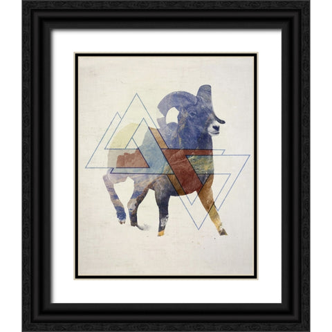 Ram Double Exposure Wildlife Art Black Ornate Wood Framed Art Print with Double Matting by Circle Art Group
