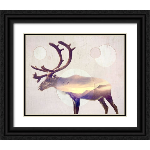 Double Exposure Wildlife Art - Reindeer Black Ornate Wood Framed Art Print with Double Matting by Circle Art Group
