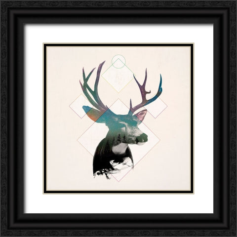 Stag Double Exposure Wildlife Art I Black Ornate Wood Framed Art Print with Double Matting by Circle Art Group