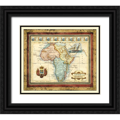 Map of Africa Black Ornate Wood Framed Art Print with Double Matting by Vision Studio