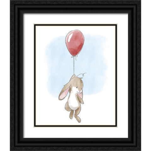 Little Bunny and Balloon Black Ornate Wood Framed Art Print with Double Matting by Circle Kids