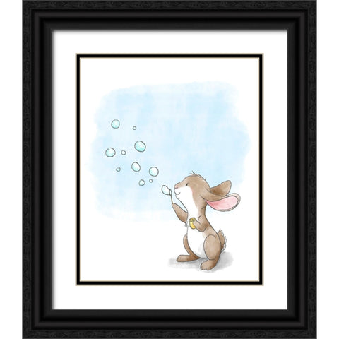Little Bunny Blowing Bubbles Black Ornate Wood Framed Art Print with Double Matting by Circle Kids