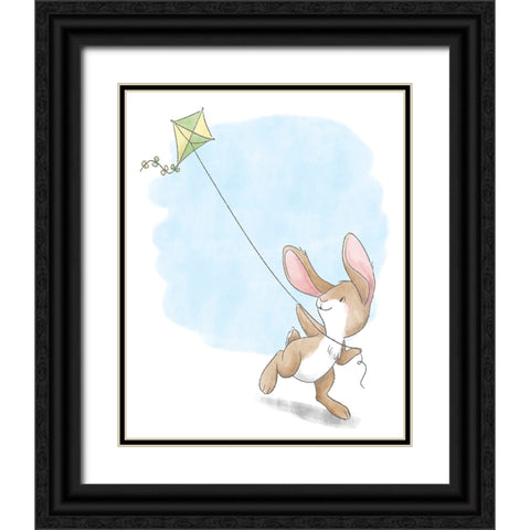 Little Bunny Flying a Kite Black Ornate Wood Framed Art Print with Double Matting by Circle Kids