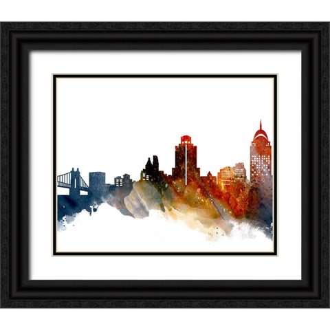 Cincinnati Watercolor Cityscape II Black Ornate Wood Framed Art Print with Double Matting by Circle Art Group