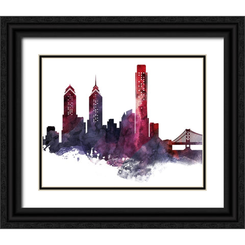 Philadelphia Watercolor Cityscape II Black Ornate Wood Framed Art Print with Double Matting by Circle Art Group