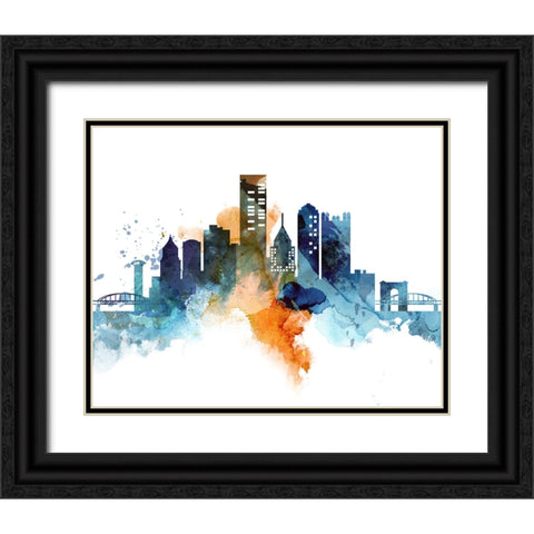 Pittsburgh Watercolor Cityscape II Black Ornate Wood Framed Art Print with Double Matting by Circle Art Group