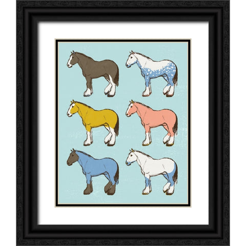 Mid Century Farm - Horses - Neutral Black Ornate Wood Framed Art Print with Double Matting by Circle Art Group