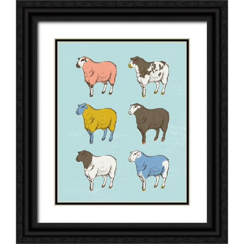 Mid Century Farm - Sheep - Neutral Black Ornate Wood Framed Art Print with Double Matting by Circle Art Group