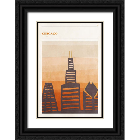Mid Century City - Chicago Black Ornate Wood Framed Art Print with Double Matting by Circle Art Group