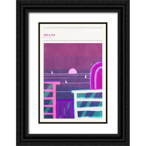 Mid Century City - Miami Black Ornate Wood Framed Art Print with Double Matting by Circle Art Group
