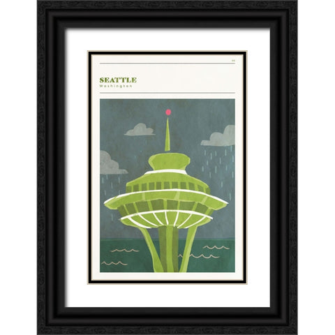 Mid Century City -Seattle Black Ornate Wood Framed Art Print with Double Matting by Circle Art Group