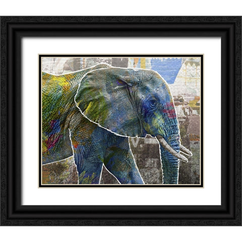 Pop Art - Elephant Black Ornate Wood Framed Art Print with Double Matting by Inner Circle