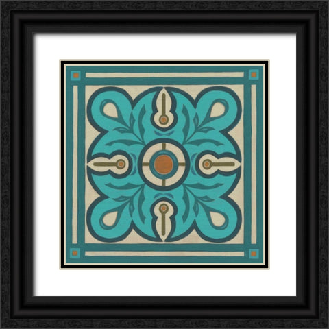 Piazza Tile in Blue III Black Ornate Wood Framed Art Print with Double Matting by Vess, June Erica