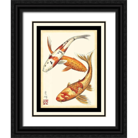 Koi Fish I Black Ornate Wood Framed Art Print with Double Matting by Zarris, Chariklia