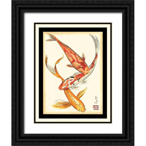 Koi Fish II Black Ornate Wood Framed Art Print with Double Matting by Zarris, Chariklia