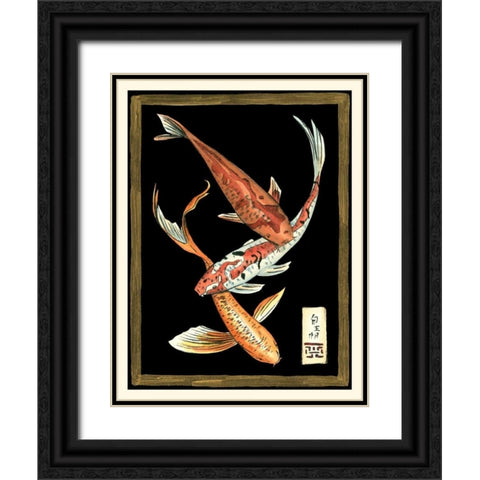 Koi Fish on Black II Black Ornate Wood Framed Art Print with Double Matting by Zarris, Chariklia