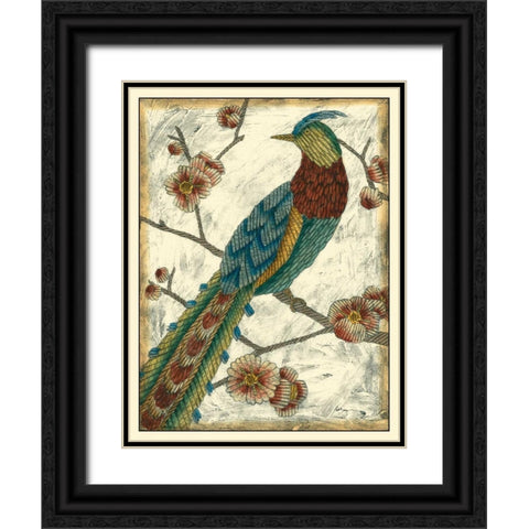 Embroidered Pheasant I Black Ornate Wood Framed Art Print with Double Matting by Zarris, Chariklia