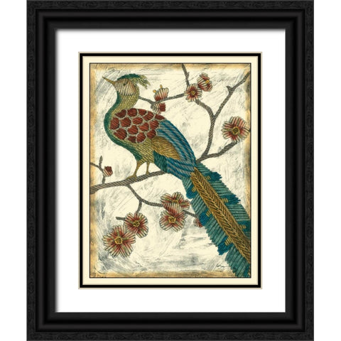 Embroidered Pheasant II Black Ornate Wood Framed Art Print with Double Matting by Zarris, Chariklia