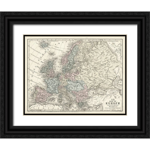 Mitchells Map of Europe Black Ornate Wood Framed Art Print with Double Matting by Mitchell