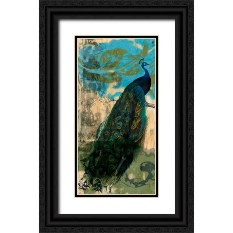 Rustic Peacock I Black Ornate Wood Framed Art Print with Double Matting by Goldberger, Jennifer