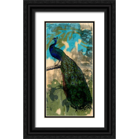 Rustic Peacock II Black Ornate Wood Framed Art Print with Double Matting by Goldberger, Jennifer